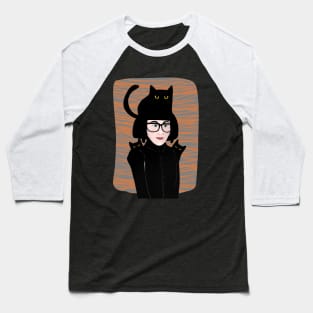 Black Cat Lady Baseball T-Shirt